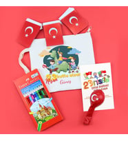 Kişiye Özel 23 Nisan Tasarımlı Ham Bez Çanta & Faber-Castell 12'li Boya Kalemi & Türk Bayraklı Balon & Asma Türk Bayrağı Hediye Seti