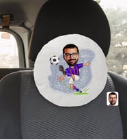 BK Gift Kişiye Özel Erkek Bordo Mavi Futbolcu Karikatürlü Yuvarlak Araç Koltuk Yastığı-1