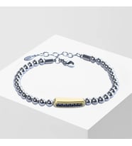 Taşlı Plakalı Gold Silver Erkek Çelik Bileklik