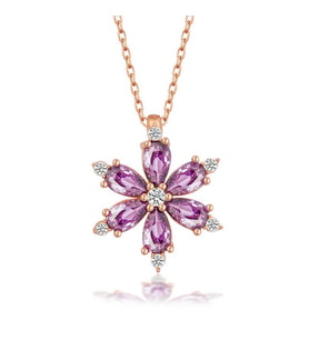 Gümüş Rose Mor Lotus Çiçeği Kadın Kolye