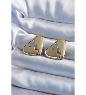 Gold Renk Kırık Kalp Model Pirinç Kadın Küpe 5886 - HEP-7360-9650