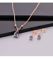 925 Ayar Gümüş Mistik Topaz Taşlı Damla Kolye Küpe Set