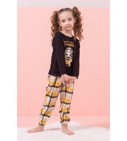 Kare Desenli Kız Çocuk Pijama Takımı (Siyah)