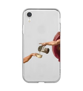 Iphone XR Uyumlu Eller Tablosu ve Kahve Tasarımlı Şeffaf Telefon Kılıfı