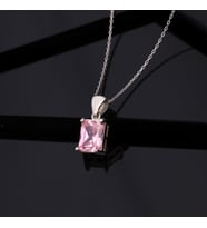 925 Ayar Gümüş Pembe Baget Taşlı Kolye