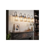 Kristal Taşlı Siyah Mat Altın Gold Kaplama Duy 5 Kollu Duvar Lambası E27 Modern Tasarım 5'li Sıralı Kristal Taşlı Camlı Duvar Apliği Siyah Mat Altın Gold Detaylı Lüks Ayna Üstü Salon Aplik E27 Duy