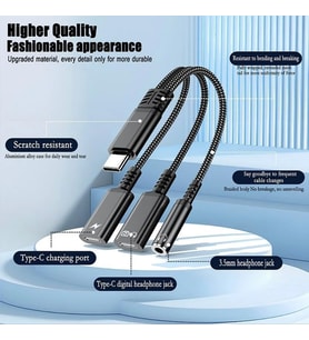 STORE Type-C 3 in 1 ses adaptör kablosu 60W hızlı şarj tipi C erkek çift tip C 3.5MM kadın dönüştürücü kablosu kulaklık jakı Dongle kablosu