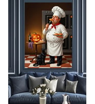 Şef Aşçı Balkabağı Halloween Dekoratif Kanvas - Mdf Ahşap Tablo
