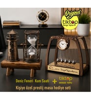 Kişiye Özel Masa üstü Hediye Seti Deniz Feneri Kum Saati & İsme Özel Newton Denge Topları Tiktop yeni iş ofis hediyesi