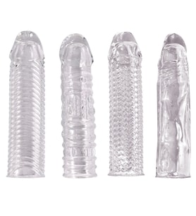 Uzatmalı Uç Kısmı Şeffaf Görünüme Sahip 4 Farklı Şekilde Tırtıklı Penis Kılıfı Seti