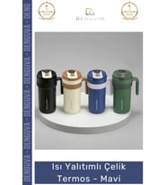 #Termos Sızdırmaz Vakumlu Isı Korumalı Paslanmaz Dayanıklı Ergonomik Modern Şık Çelik Termos Mavi