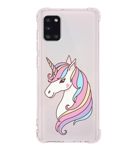 Samsung Galaxy A31 Uyumlu Köşe Korumalı Antişok Kapak Unicorn Tasarımlı Şeffaf Silikon Kılıf