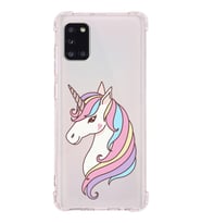 Samsung Galaxy A31 Uyumlu Köşe Korumalı Antişok Kapak Unicorn Tasarımlı Şeffaf Silikon Kılıf
