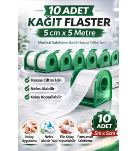 Northcity Kağıt Flaster 5 cm x 5 m 10 Adet Medikal Sabitleme Bandı Hassas Ciltler İçin