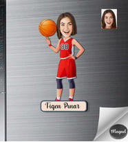 Kişiye Özel Basketbolcu Kadın Ahşap Magnet -1