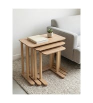 Modern 3’lü Zigon Sehpa Seti Ahşap Görünümlü Minimal Tasarım
