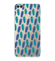 PrintiFy Huawei P Smart 2018 ile Uyumlu 1mm Slim Fit Nazar Boncuğu 4 Baskılı Şeffaf  Kılıf