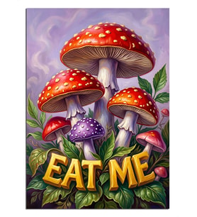 Eat Me Renkli Mantarlar Dekoratif Kanvas - Mdf Ahşap Tablo