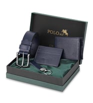 Polo Air Erkek %100 Hakiki Deri Cüzdan Kartlık Kemer Anahtarlık Kombin Set Lacivert Renk HM-8003-L (Lacivert)