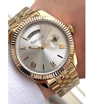 Ferrucci Rolex Model Çelik Kordon Takvimli Kadran 30 Mt Suya Dayanıklı Erkek Kol Saati FEC.13029M07 (Sarı)