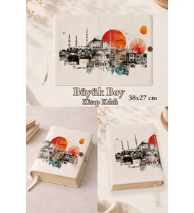 İstanbul Serisi İstanbul Günbatımı 38x27 cm Büyük Boy Kitap Kılıfı Orta Boy, Hafız Boy ve Rahle Boy Kur'an Uyumlu