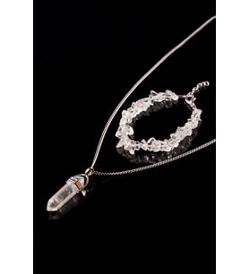 Taşmeran Kristal Kuvars Kırık Doğal Taş Bileklik ve Doğal Taş Çivi Kolye Seti Tky0246