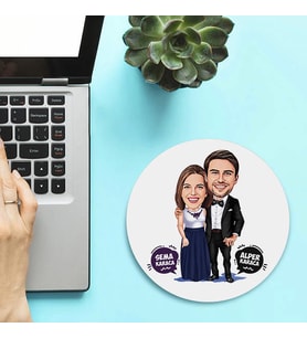 Kişiye Özel Nişanlı Çiftler Karikatürlü Mousepad