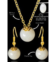 Sertifikalı Gold Küre Model Ay Taşı Kolye ve Küpe Seti - Gümüş Aparatlı (Çok Renkli)