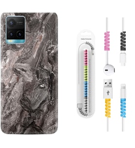 Vivo Y11S Y21S Y20 Y20S Y70 Kılıf Kablo Koruma Spiral Silikon Gri Mermer 1376