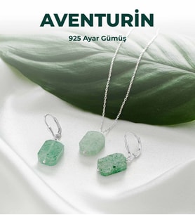 Luxtone Sertifikalı Aventurin Set 925 Ayar Gümüş Kolye Küpe Kadın Takı LX1540ST