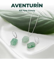 Luxtone Sertifikalı Aventurin Set 925 Ayar Gümüş Kolye Küpe Kadın Takı LX1540ST