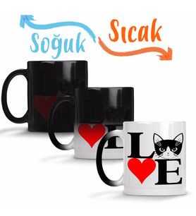 I Lowe Kedi Seni Seviyorum Kedi Sihirli Kupa Bardak Porselen