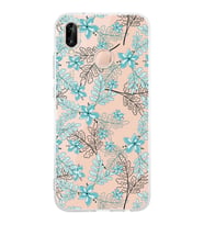 Huawei P20 Lite  Kamera korumalı Kapak Floral Su Yeşili Tasarımlı  Şeffaf Kılıf
