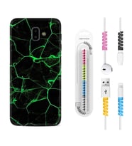 Samsung J6 Plus J7 Prime J7 Pro M20 Kılıf Kablo Koruma Spiral Silikon Yeşil Şerit Mermer 1320