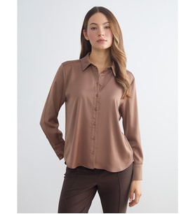 LCWAIKIKI Classic Kahverengi Oversize Saten Kadın Gömlek