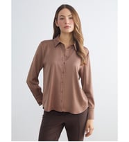 LCWAIKIKI Classic Kahverengi Oversize Saten Kadın Gömlek