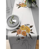 Krem Modern Desenli Premium Masa Örtüsü Runner RNR341