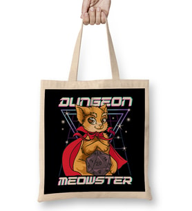 Cute & Funny Dungeon Meowster Tabletop Gamer Bez Çanta Uzun Saplı