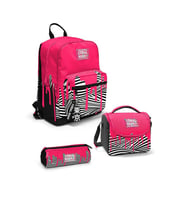 Coral High Pembe Siyah Beyaz Desenli 3'lü Okul Çanta Seti SET0123678 - Kız (Çok Renkli)