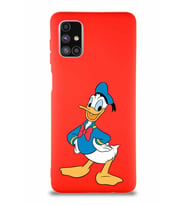 Samsung Galaxy M51 Soft Premier Kapak Donald Duck-C Tasarımlı Silikon Kılıf - Kırmızı (Şeffaf)