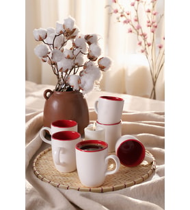 Keramika Mat Beyaz / Kırmızı Bulut Kupa 9 Cm 6 Adet