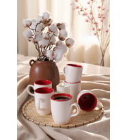 Keramika Mat Beyaz / Kırmızı Bulut Kupa 9 Cm 6 Adet