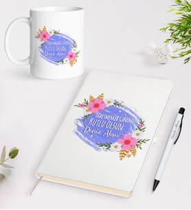 BK Gift Kişiye Özel Öğretmenler Günü Tasarımlı Beyaz Defter Kalem Kupa Seti - 4