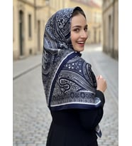 Etnik Paisley Desenli Günlük Zarif Şal (Lacivert-Pembe)