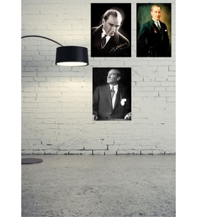 Mustafa Kemal Atatürk Ahşap Retro Vintage Poster 3 lü Set