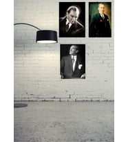 Mustafa Kemal Atatürk Ahşap Retro Vintage Poster 3 lü Set