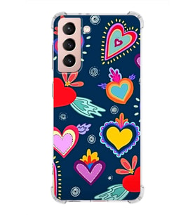 PrintiFy Samsung Galaxy S21 Uyumlu Retro Color 3 Baskılı Şeffaf Köşe Korumalı Antişok Kılıf