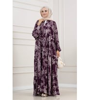 Müjde Yarım Düğme Robalı Elbise-MOR