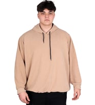 Mode XL Büyük Beden Erkek Kapüşonlu Sweatshirt Asit Yıkama Interlok U24167 Bej