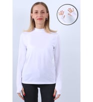 KADIN UZUN KOLLU BOĞAZLI PARMAK DETAYLI BODY (Beyaz)